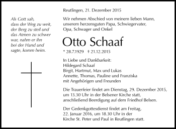 Anzeige von Otto Schaaf von Reutlinger Generalanzeiger