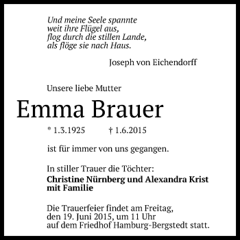 Anzeige von Emma Brauer von Reutlinger Generalanzeiger