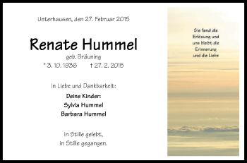 Anzeige von Renate Hummel von Reutlinger Generalanzeiger