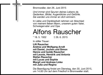 Anzeige von Alfons Rauscher von Reutlinger Generalanzeiger