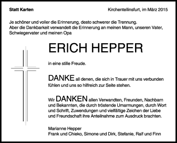 Anzeige von Erich Hepper von Reutlinger Generalanzeiger