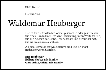 Anzeige von Waldemar Heuberger von Reutlinger Generalanzeiger