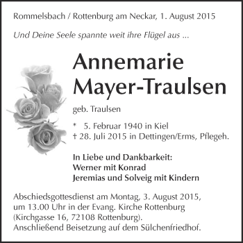 Anzeige von Annemarie Mayer-Traulsen von Reutlinger Generalanzeiger