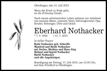 Anzeige von Eberhard Nothacker von Reutlinger Generalanzeiger