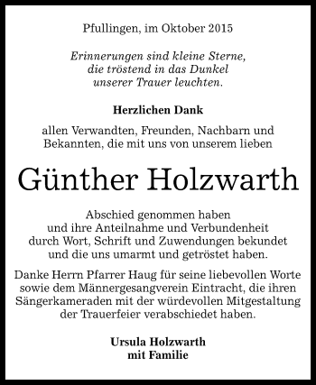 Anzeige von Günther Holzwarth von Reutlinger Generalanzeiger