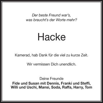 Anzeige von Hartmut Maier von Reutlinger Generalanzeiger