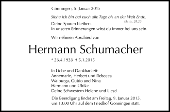 Anzeige von Hermann Schumacher von Reutlinger Generalanzeiger