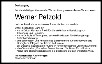 Anzeige von Werner Petzold von Reutlinger Generalanzeiger