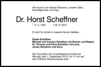 Anzeige von Horst Scheffner von Reutlinger Generalanzeiger