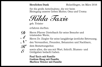 Anzeige von Hilda Taxis von Reutlinger Generalanzeiger