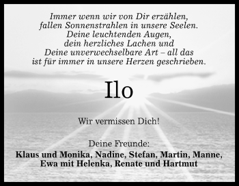 Anzeige von Ilo  von Reutlinger Generalanzeiger