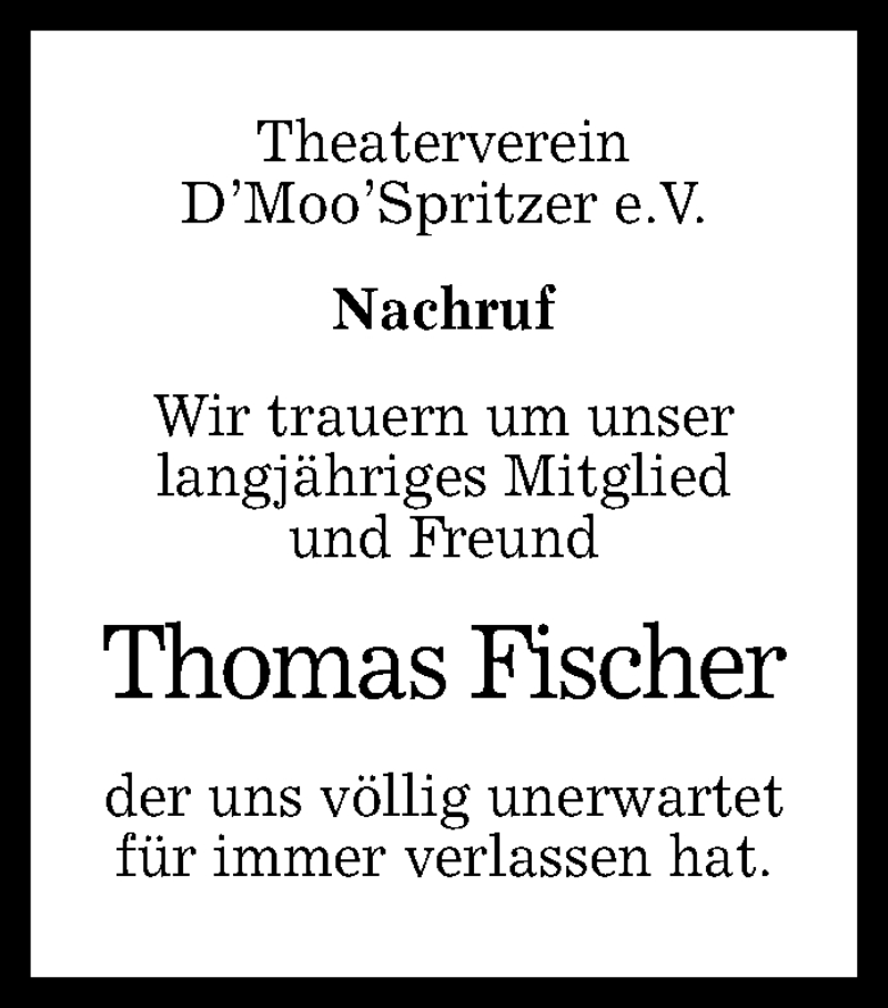  Traueranzeige für Thomas Fischer vom 19.03.2016 aus Reutlinger Generalanzeiger