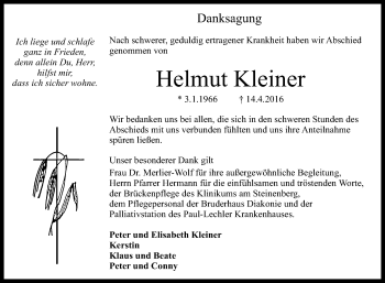 Anzeige von Helmut Kleiner von Reutlinger Generalanzeiger