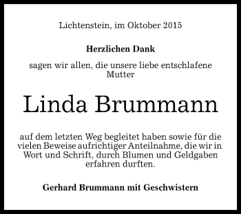 Anzeige von Linda Brummann von Reutlinger Generalanzeiger