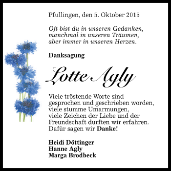 Anzeige von Lotte Agly von Reutlinger Generalanzeiger