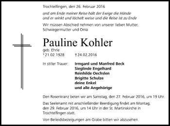 Anzeige von Pauline Kohler von Reutlinger Generalanzeiger