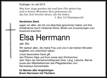 Anzeige von Elsa Herrmann von Reutlinger Generalanzeiger