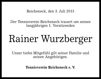 Anzeige von Rainer Wurzberger von Reutlinger Generalanzeiger