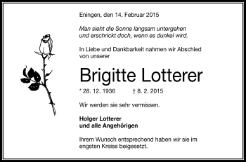 Anzeige von Brigitte Lotterer von Reutlinger Generalanzeiger