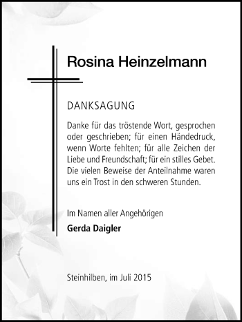 Anzeige von Rosina Heinzelmann von Reutlinger Generalanzeiger