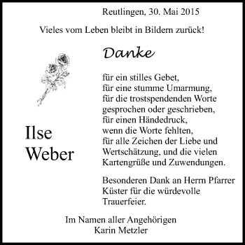 Anzeige von Ilse Weber von Reutlinger Generalanzeiger