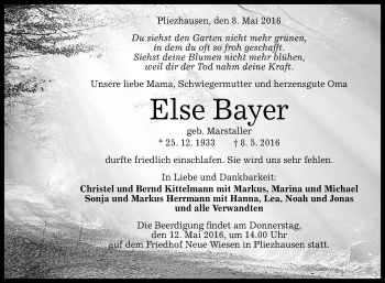 Anzeige von Else Bayer von Reutlinger Generalanzeiger