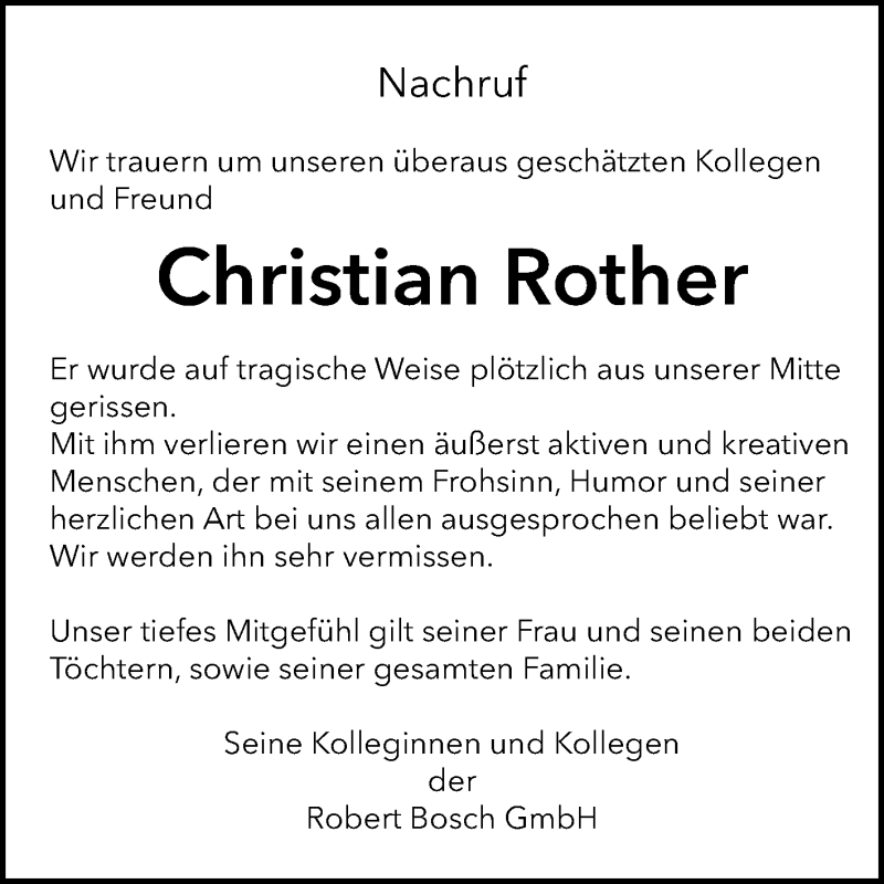  Traueranzeige für Christian Rother vom 28.11.2015 aus Reutlinger Generalanzeiger