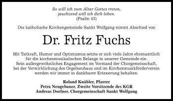 Anzeige von Fritz Fuchs von Reutlinger Generalanzeiger
