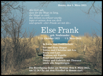 Anzeige von Else Frank von Reutlinger Generalanzeiger