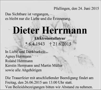 Anzeige von Dieter Herrmann von Reutlinger Generalanzeiger