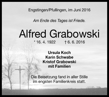 Anzeige von Alfred Grabowski von Reutlinger Generalanzeiger