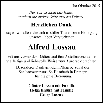 Anzeige von Alfred Lossau von Reutlinger Generalanzeiger