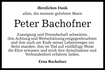 Anzeige von Peter Bachofner von Reutlinger Generalanzeiger