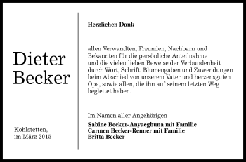 Anzeige von Dieter Becker von Reutlinger Generalanzeiger