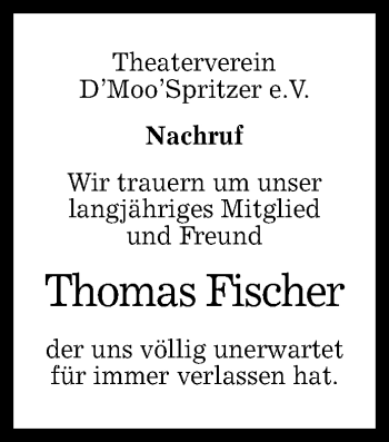 Anzeige von Thomas Fischer von Reutlinger Generalanzeiger