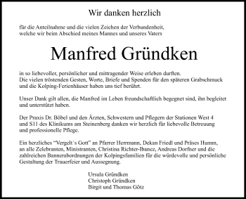 Anzeige von Manfred Gründken von Reutlinger Generalanzeiger