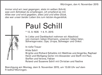 Anzeige von Paul Schill von Reutlinger Generalanzeiger