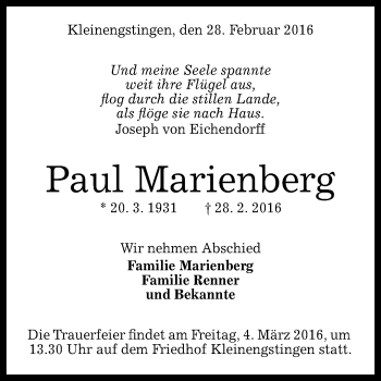 Anzeige von Paul Marienberg von Reutlinger Generalanzeiger