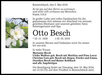 Anzeige von Otto Besch von Reutlinger Generalanzeiger