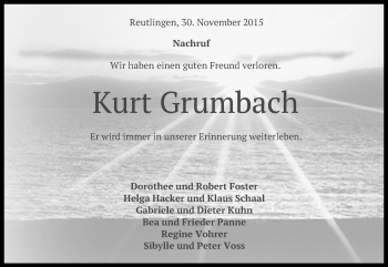 Anzeige von Kurt Grumbach von Reutlinger Generalanzeiger
