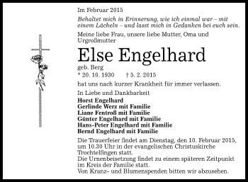 Anzeige von Else Engelhard von Reutlinger Generalanzeiger