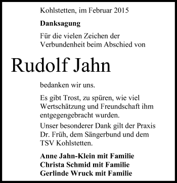 Anzeige von Rudolf Jahn von Reutlinger Generalanzeiger