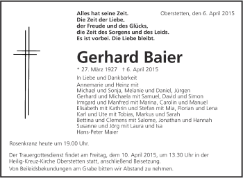 Anzeige von Gerhard Baier von Reutlinger Generalanzeiger
