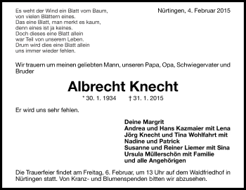Anzeige von Albrecht Knecht von Reutlinger Generalanzeiger