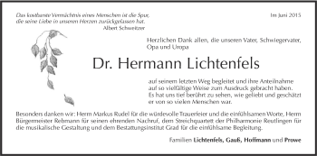 Anzeige von Hermann Lichtenfels von Reutlinger Generalanzeiger