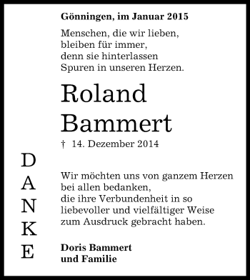 Anzeige von Roland Bammert von Reutlinger Generalanzeiger
