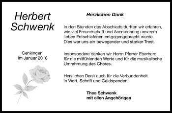 Anzeige von Herbert Schwenk von Reutlinger Generalanzeiger