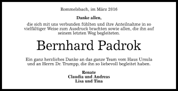 Anzeige von Bernhard Padrok von Reutlinger Generalanzeiger