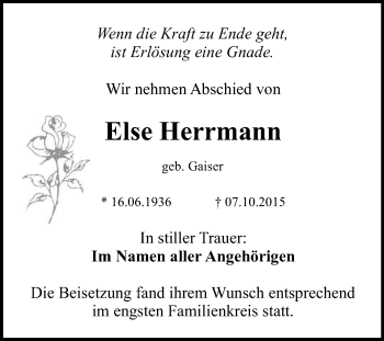 Anzeige von Else Herrmann von Reutlinger Generalanzeiger