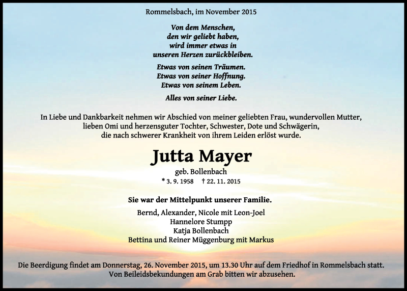  Traueranzeige für Jutta Mayer vom 24.11.2015 aus Reutlinger Generalanzeiger
